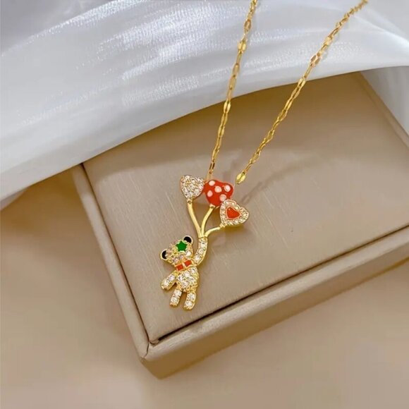Cute Sparkly Colorful Balloon Bear Fashion Pendant Charm Goldplated Necklace - Picture 1 of 3